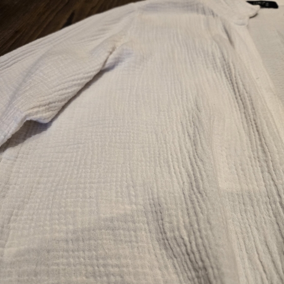 Comfy USA White Gauze Top Crepe Tie Front Blouse Vacation Beach Cotton Casual L - Picture 13 of 16